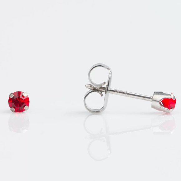 Studex Stainless Steel Prong 3MM July Ruby Crystal Ear Piercing Earrings - Picture 1 of 5